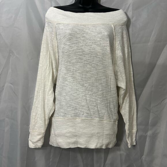 We The Free Off Shoulder Slouchy XS Cream Long Sleeve Tunic Raw Hem Oversized - Picture 2 of 3